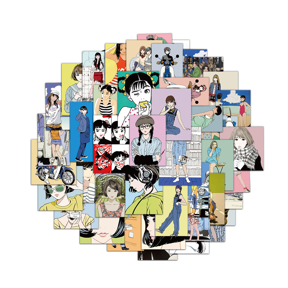 Plastic Cup 50Pcs - 50 pezzi adesivi illustrativi Manga borsa